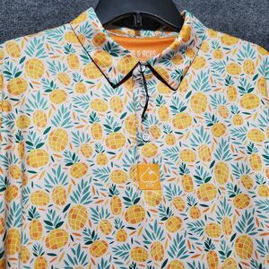 Pins & Aces Polo Shirt Mens 2XL Outdoor Pineapple Paradise AOP Golf Athletic New